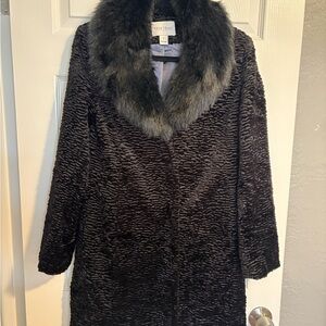 White House Black Market Faux Fur Coat in classic black